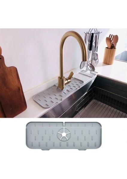 Lavabo Için Silikon Esnek Mat Musluk Sapı Damlama Tutucu Raf Mutfak Tezgahı Sıçrama Koruma (5047)