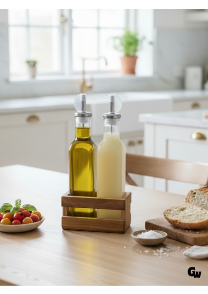 Ahşap Doğal 2li Yağdanlık ve Sosluk Ahşap Cam Set Takımı(Set)(Kiraz)(Kısa Başlık)