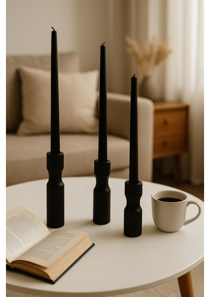 3’lü El Boyaması Siyah Ahşap Şamdan Seti – Siyah Mumlar Dahildir fiyatları