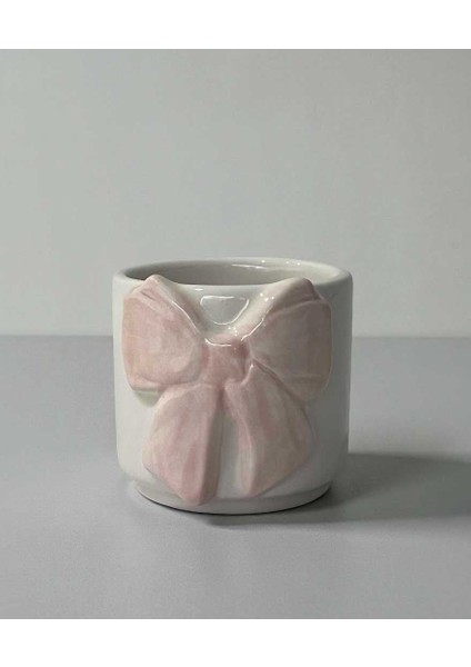 El Yapımı Seramik Pembe Fiyonk Desenli Modern Bardak