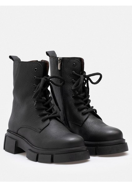 Siyah Fermuarlı Bağcıklı Hakiki Deri Kadın Bot fırsatları