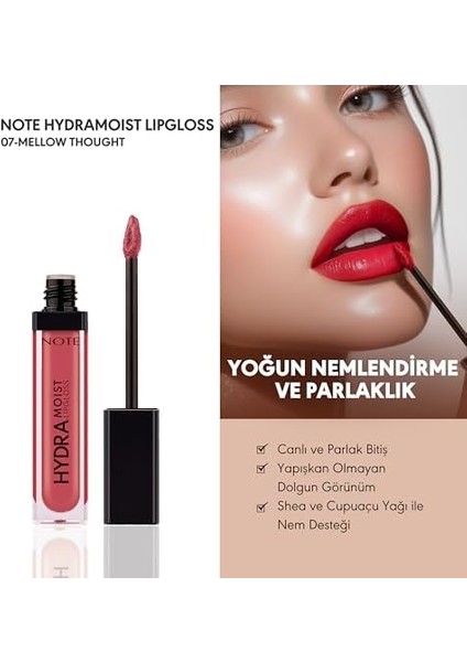 Note Hydramoist Lipgloss 07 Mellow Thought Nemlendirici Dudak Parlatıcısı, Pembe