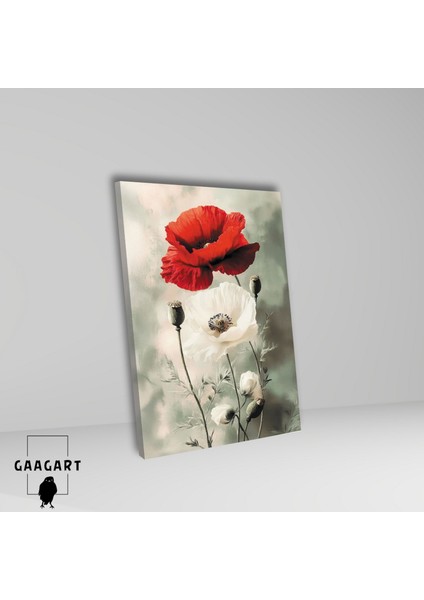 Tekli Dikey Kanvas Tablo Beyaz ve Kırmızı Gelincik Çiçeği fiyatları