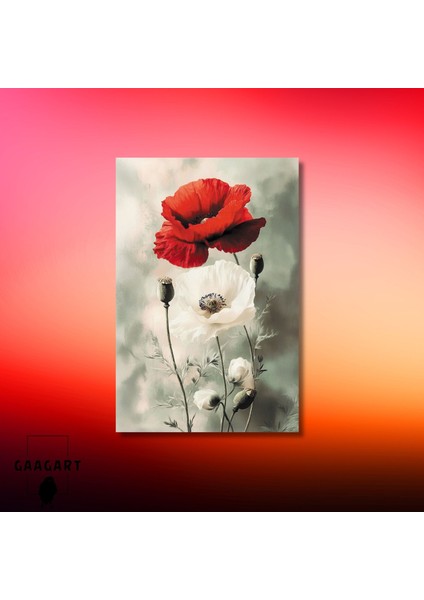 Tekli Dikey Kanvas Tablo Beyaz ve Kırmızı Gelincik Çiçeği modelleri