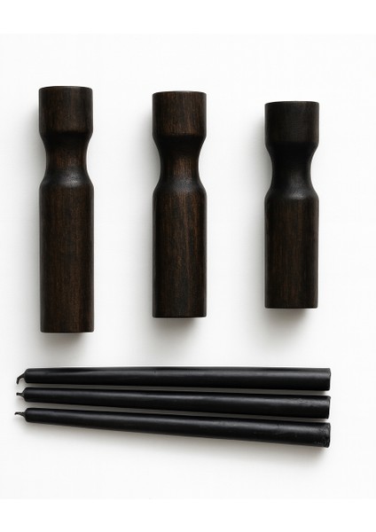 3’lü El Boyaması Siyah Ahşap Şamdan Seti – Siyah Mumlar Dahildir indirimleri