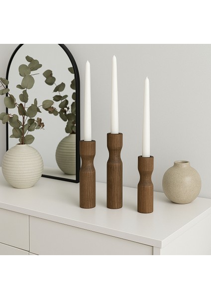 3’lü Doğal Ahşap Şamdan Seti – Mumlar Dahildir modelleri