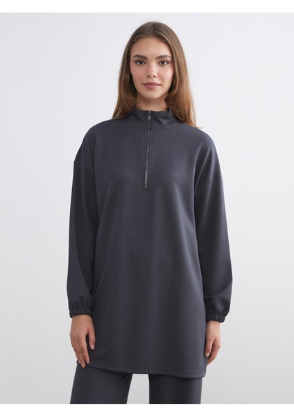 Yeni Sezon Dik Yaka Oversize Kadın Sweatshirt Tunik