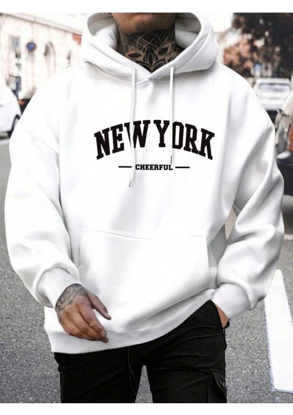Erkek Newyork Baskılı Sweatshırt 3 Iplik Oversize