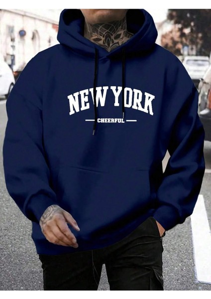 Erkek Newyork Baskılı Sweatshırt 3 Iplik Oversize