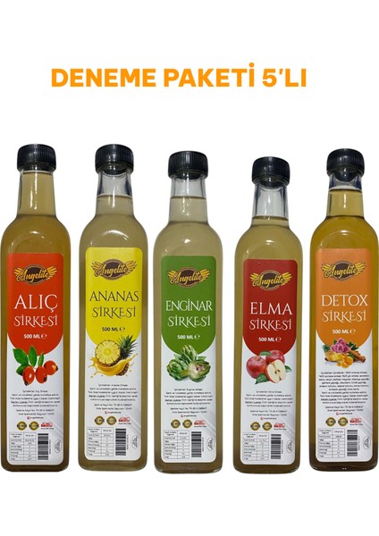 %100 Doğal Sirke Seti 5’li (Alıç, Ananas, Detoks, Enginar, Elma) – Katkısız Fermente – Her Biri 500 ml