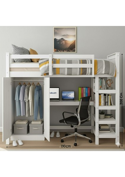 Mycampus Çok Fonksiyonlu Çalışma Masası (Ranza + Masa + Dolap + Raf) 1.sınıf Mdf fırsatları