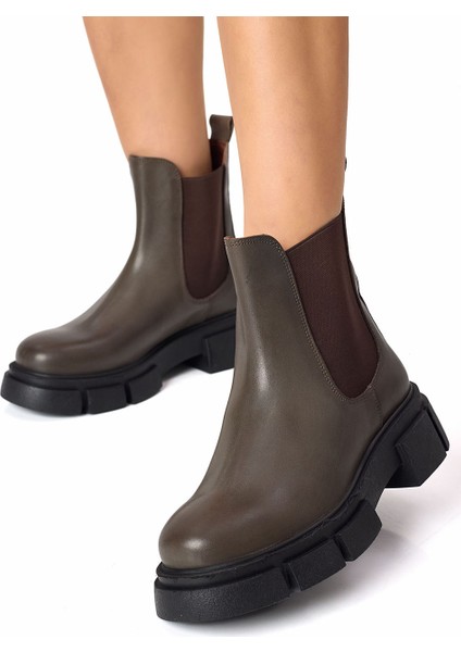 Vizon Hakiki Deri Chelsea Lastikli Kadın Bot
