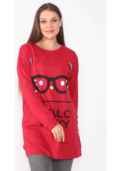 Karakter Baskılı Salaş Tasarım Pudra Uzun Kadın Sweatshirt fiyatları