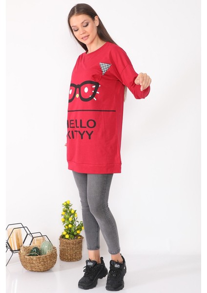 Karakter Baskılı Salaş Tasarım Pudra Uzun Kadın Sweatshirt fırsatları