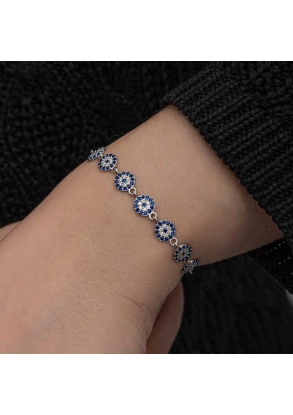 ​925 Ayar Gümüş Nazar Boncuklu Kadın Bileklik T8648 (770770)
