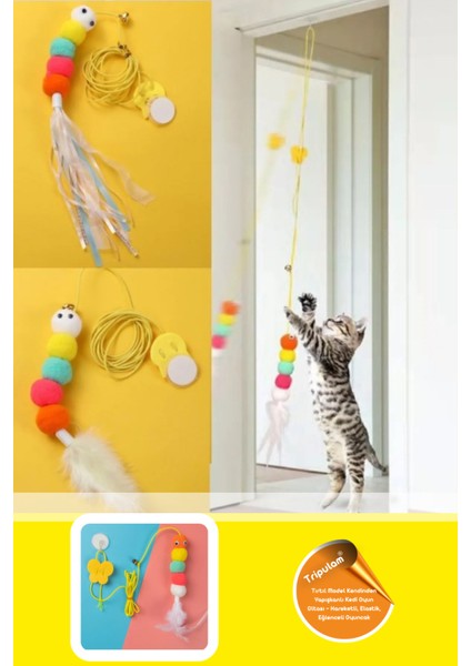 Tırtıl Model Kendinden Yapışkanlı Kedi Oyun Oltası – Elastik, Hareketli, Tavan Tipi Oyuncak
