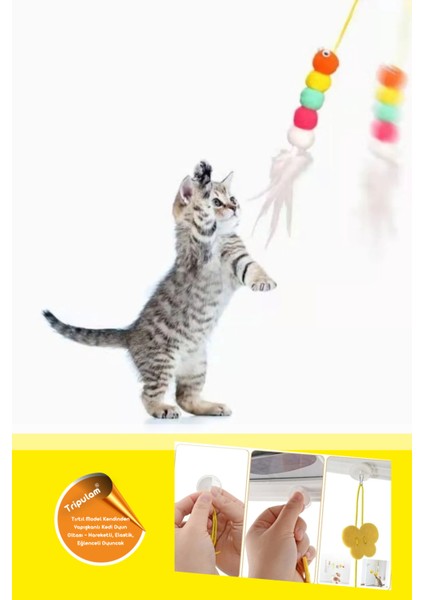 Tırtıl Model Kendinden Yapışkanlı Kedi Oyun Oltası – Elastik, Hareketli, Tavan Tipi Oyuncak fiyatları