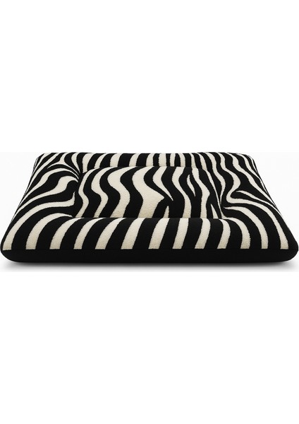 El Yapımı Lüks Köpek Yatağı, Zebra Desenli ve Siyah, Çift Taraflı Katlanabilir, Premium Kumaş, 70X100 Cm, Büyük Irk Köpekler Için
