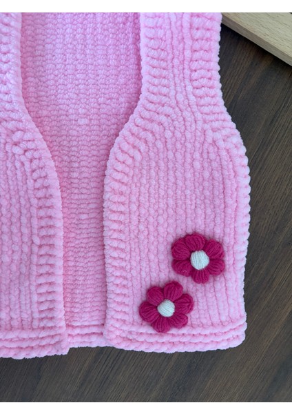 Örme Çiçekli El Örgüsü Kadife Bebek Yelek fiyatları
