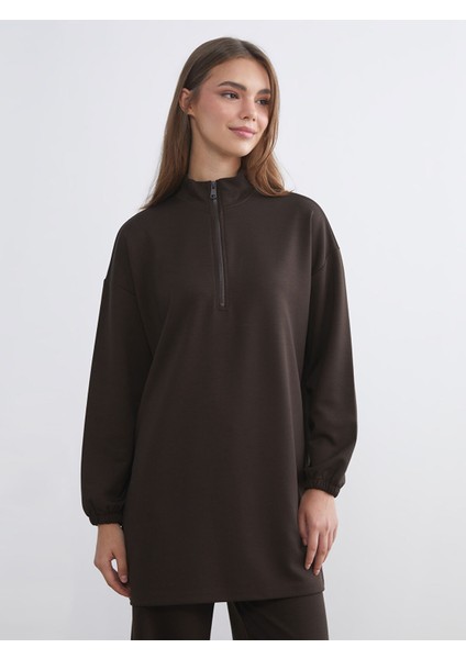Yeni Sezon Dik Yaka Oversize Kadın Sweatshirt Tunik