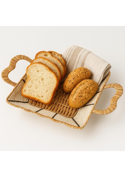 Kare Hasır Ekmek Sepeti-24 cm x 24 cm x 7 cm