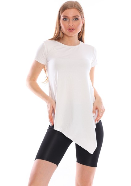 Çapraz Kesim Viskon Kumaş Casual Beyaz Tunik