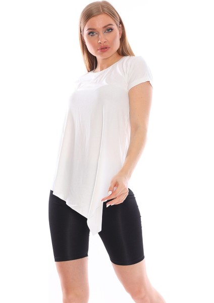 Çapraz Kesim Viskon Kumaş Casual Beyaz Tunik modelleri