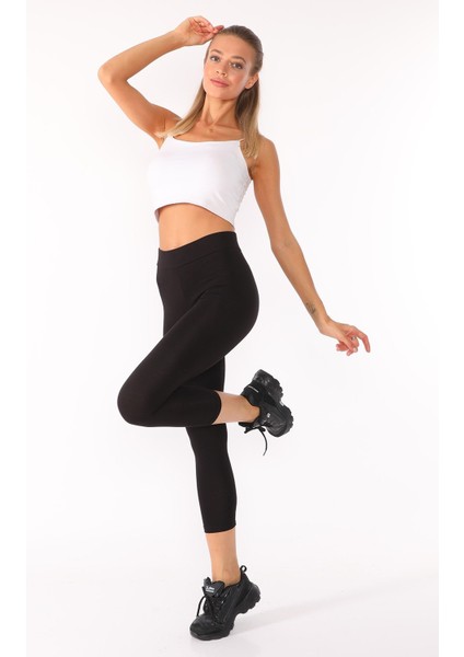 Yüksek Bel Tayt Süprem Kumaş Pamuklu Siyah