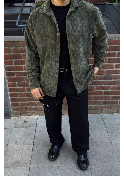 Yotau Erkek Oversize Fit Kadife Uzun Kollu Gömlek Ceket