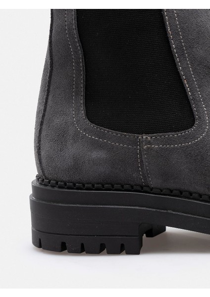 Antrasit Gri Hakiki Süet Deri Chelsea Lastikli Kadın Bot modelleri