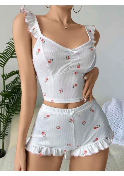 Kadın Gül ve Kiraz Desenli Şortlu Gecelik Takım 5112 fiyatları