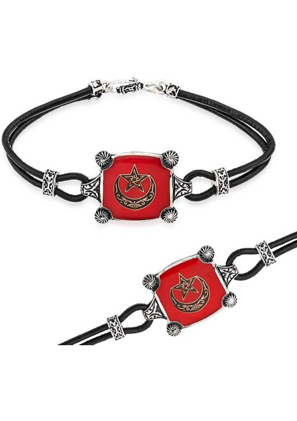 925 Ayar Gümüş Ay Yıldız Erkek Bileklik T4425 (770770)