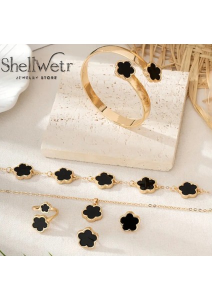 Zerafet Yonca Kadın Kolye Bileklik Bilezik Küpe Seti