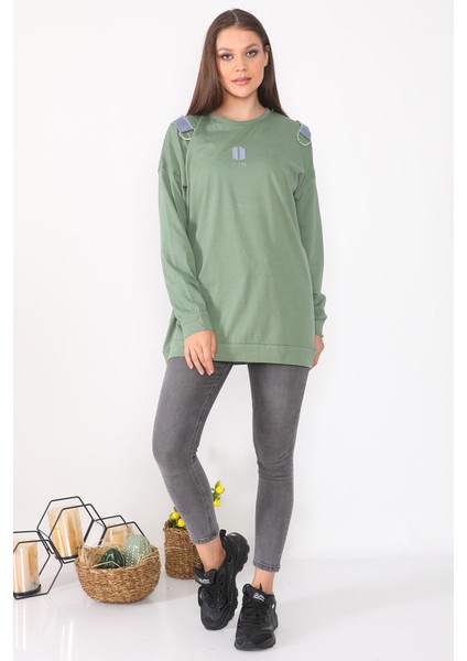 Sırtında Çanta Detaylı Salaş Tasarım Pudra Renk Tunik