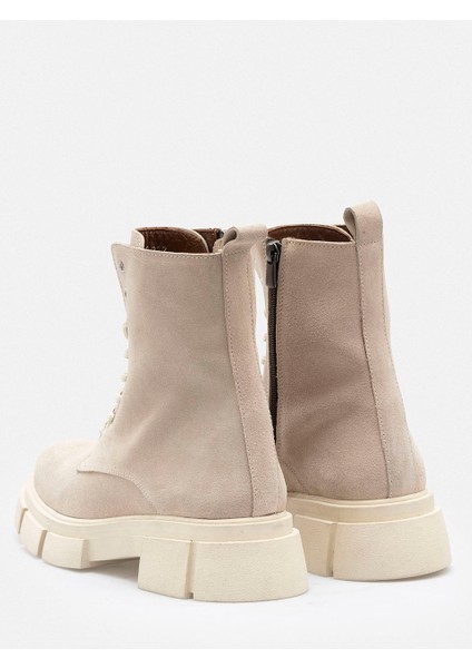 Bej Fermuarlı Bağcıklı Hakiki Süet Deri Kadın Bot indirimleri