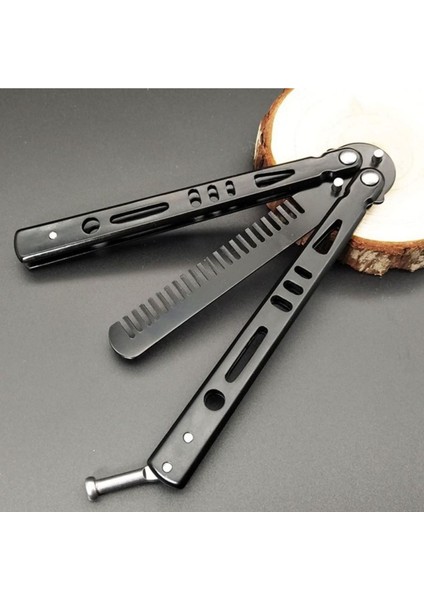 Buffer® Siyah Katlanabilir Paslanmaz Çelik Kelebek Bıçak Tarak Sakal Bıyık Fırçası Profesyonel Saç Kesimi Için Tarak modelleri