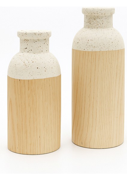 2’li Beyaz El Boyaması Ahşap Vazo Seti – Kuru Çiçekler Dahildir fırsatları