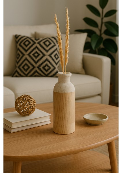 2’li Beyaz El Boyaması Ahşap Vazo Seti – Kuru Çiçekler Dahildir indirimleri