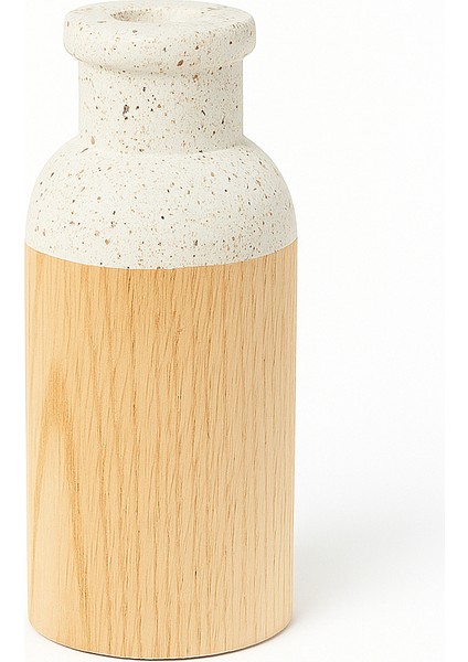 2’li Beyaz El Boyaması Ahşap Vazo Seti – Kuru Çiçekler Dahildir