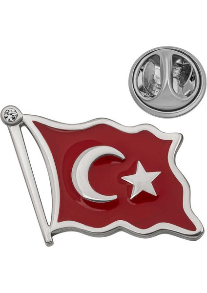 925 Ayar Gümüş Türk Bayrağı Rozet T8676 (770770)