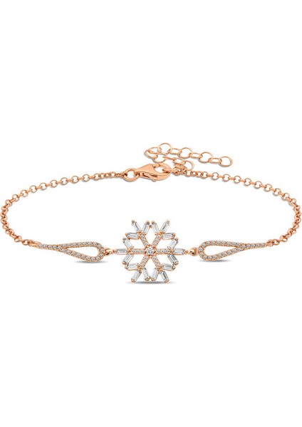 925 Ayar Gümüş Rose Baget Taşlı Kar Tanesi Bileklik T5242 (770770)