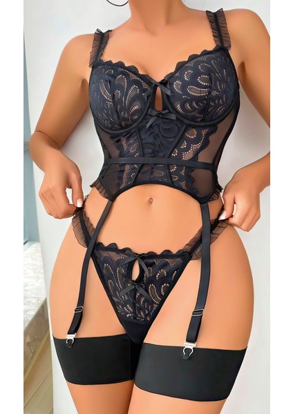 Mulvxbrf BRF02 Kadın Siyah Dantel Detaylı Kostüm 2051 (Mulvix)