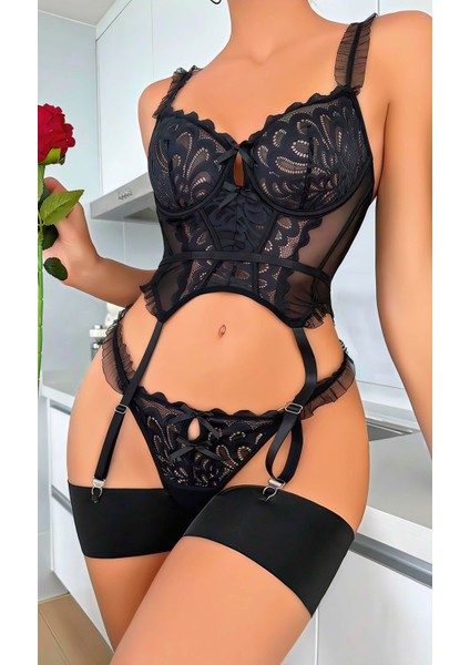 Mulvxbrf BRF02 Kadın Siyah Dantel Detaylı Kostüm 2051 (Mulvix) fiyatları