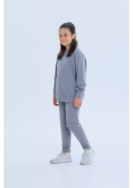 Kız Çocuk Şerit Detaylı Salaş Sweat ve Tayt Spor Takım modelleri