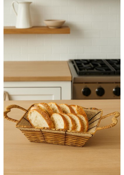 Dikdörtgen Hasır Ekmek Sepeti-26 cm x 20 cm x 7 cm