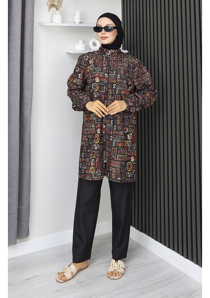 Tesettür Mayo Etnik Desen 3 Lü Takım 1903-05 Kahverengi fiyatları