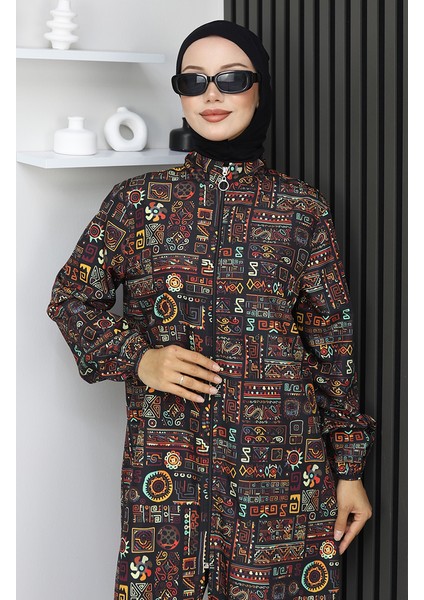 Tesettür Mayo Etnik Desen 3 Lü Takım 1903-05 Kahverengi fırsatları