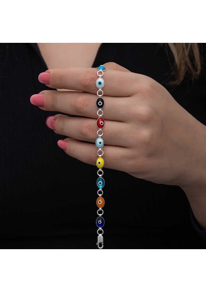 925 Ayar Gümüş Renkli Nazar Mineli Kadın Bileklik T8562 (770770)