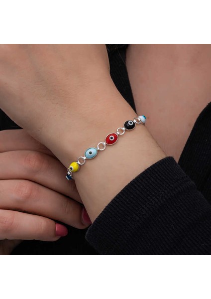925 Ayar Gümüş Renkli Nazar Mineli Kadın Bileklik T8562 (770770) fiyatları