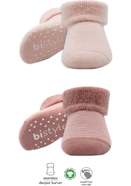 Bistyle Çemberli Kaymaz Havlu Soket Çorap 2'Li BS10503 Pudra Pembe